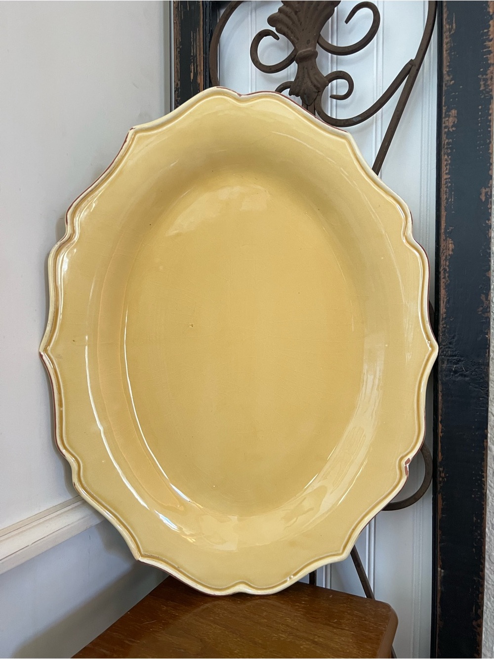 Vintage Hand Painted Butter Yellow Platter